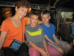 Coco in back of bouncy Land Rover, Luang Prabang, Laos