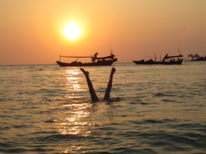 Braxton, fishing boats and sunset at Lazy Beach, Koh Rong Saloem, Cambodia