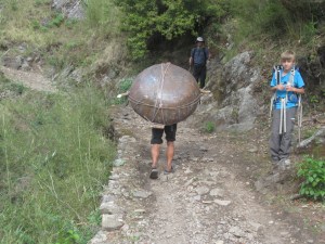 How huge steel cook pots get to the Tsum Valley