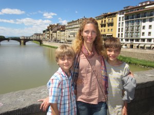 Young mama on Old Bridge (Ponte Vecchio), Florence, Italy