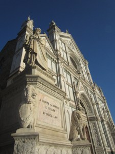 Dante's statue in front of Santa Croce (mortal remains still in Ravenna?), Florence, Italy
