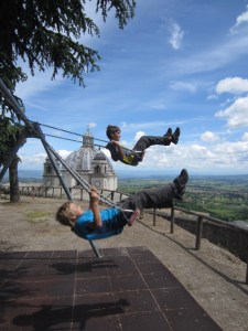 Swinging above the Cattedrale di Santa Margherita, Montefiascone, Italy