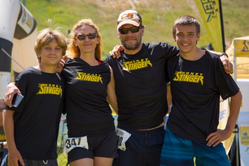 Braxton, Amy, Coalter and Henry at the August 2016 Honey Stinger Half Trail Marathon, Steamboat Springs, CO